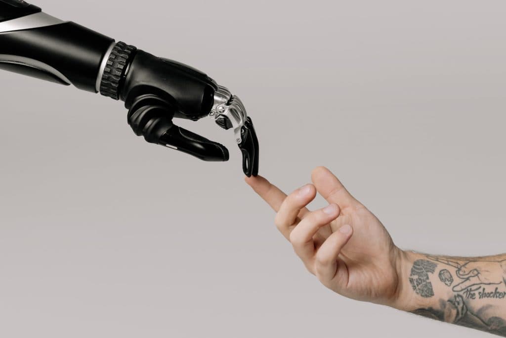 robot hand and human hand
