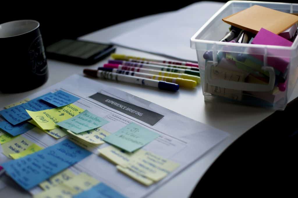 sticky notes and pens