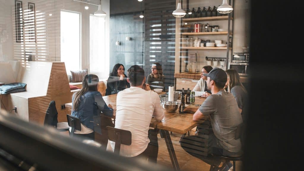 group of people talking
