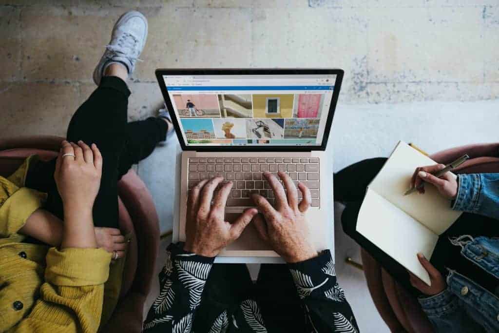 typing on laptop